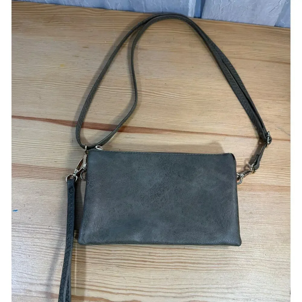 Jen & Co Crossbody Bag Olive Vegan Leather Wristlet Clutch Purse